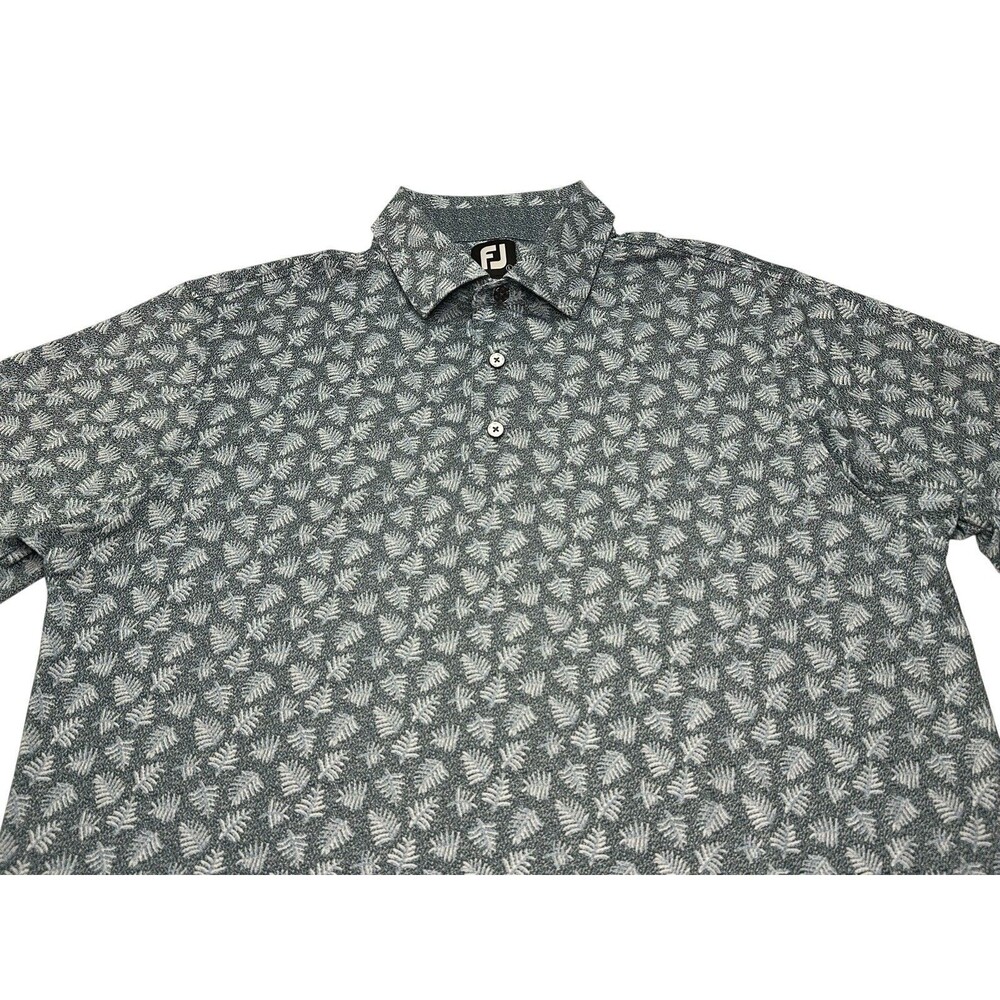 Men's FootJoy Shadow Palm Print Lisle Performance Golf Polo Large Ink Dusk Blue - Picture 2 of 10